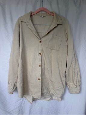 Relaxed Corduroy Button-Up Shirt in Cream